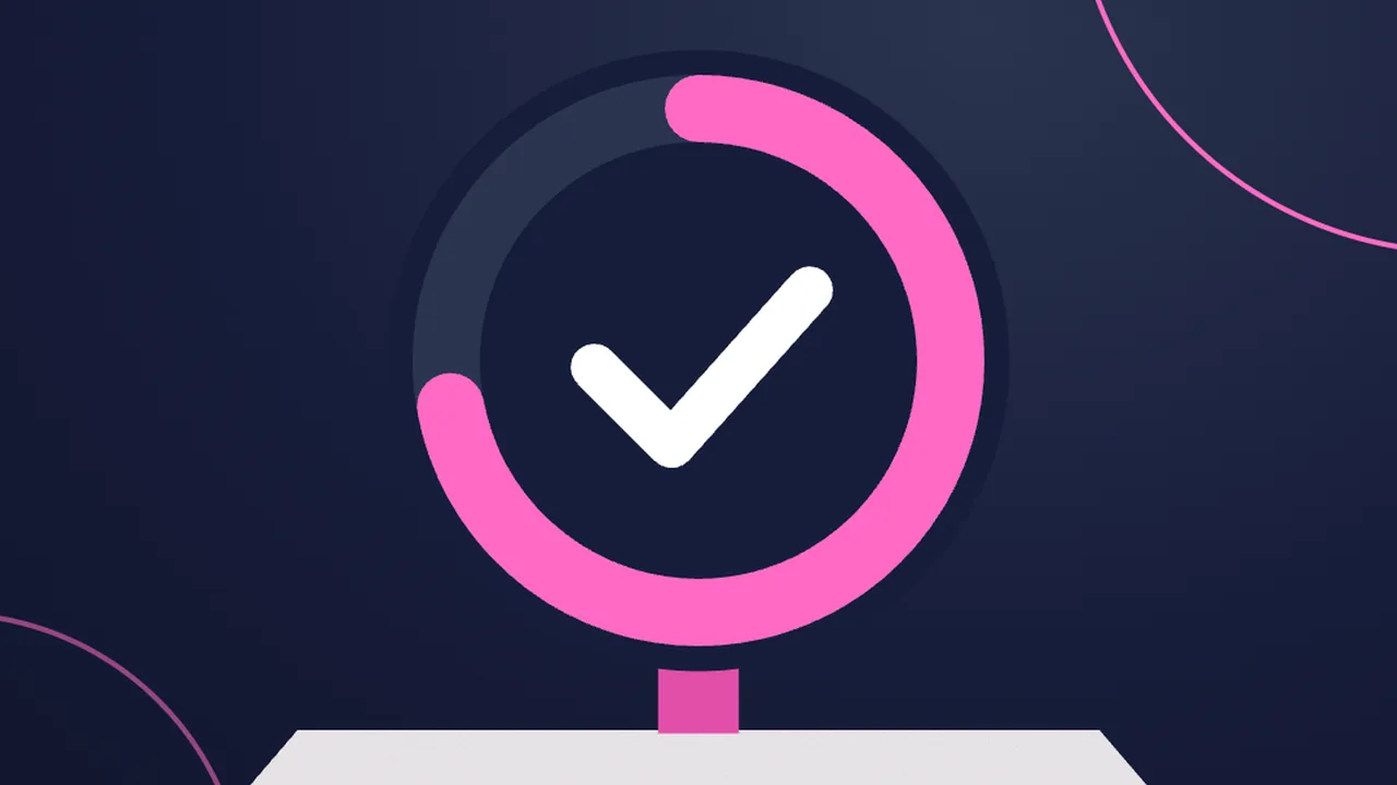 Pink score dial illustration with a tick in the centre
